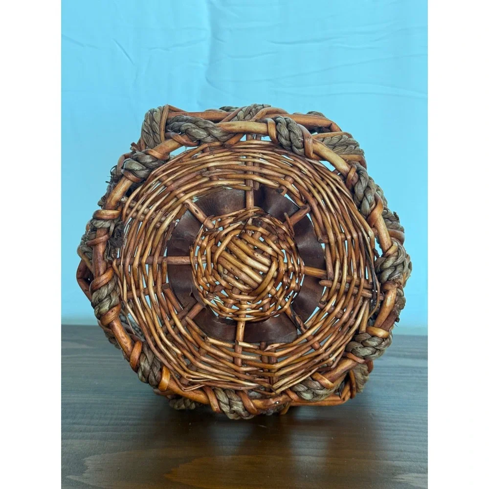 Rustic Hand Woven Grapevine and Rope Basket with Handle Farmhouse Decor Brown